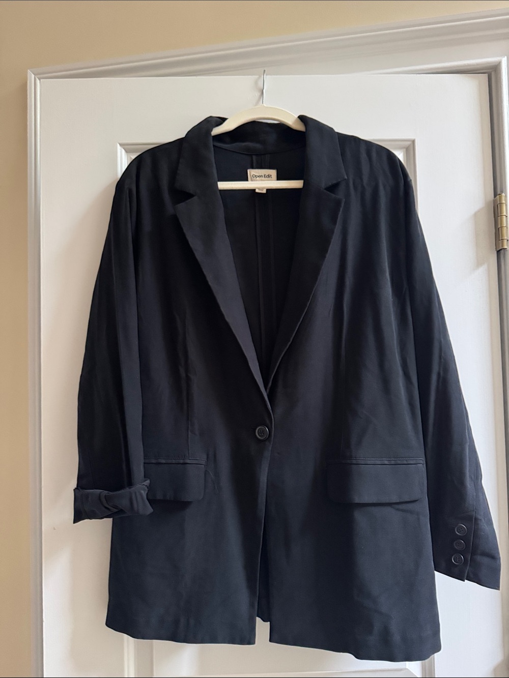 Open Edit Women's Black Single-Button Blazer